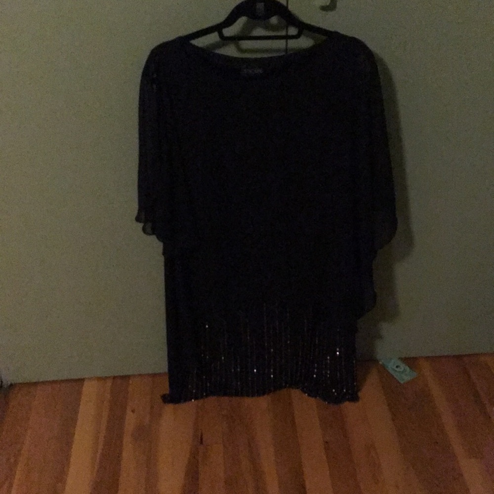 Black party dress beaded skirt and chiffon overlay